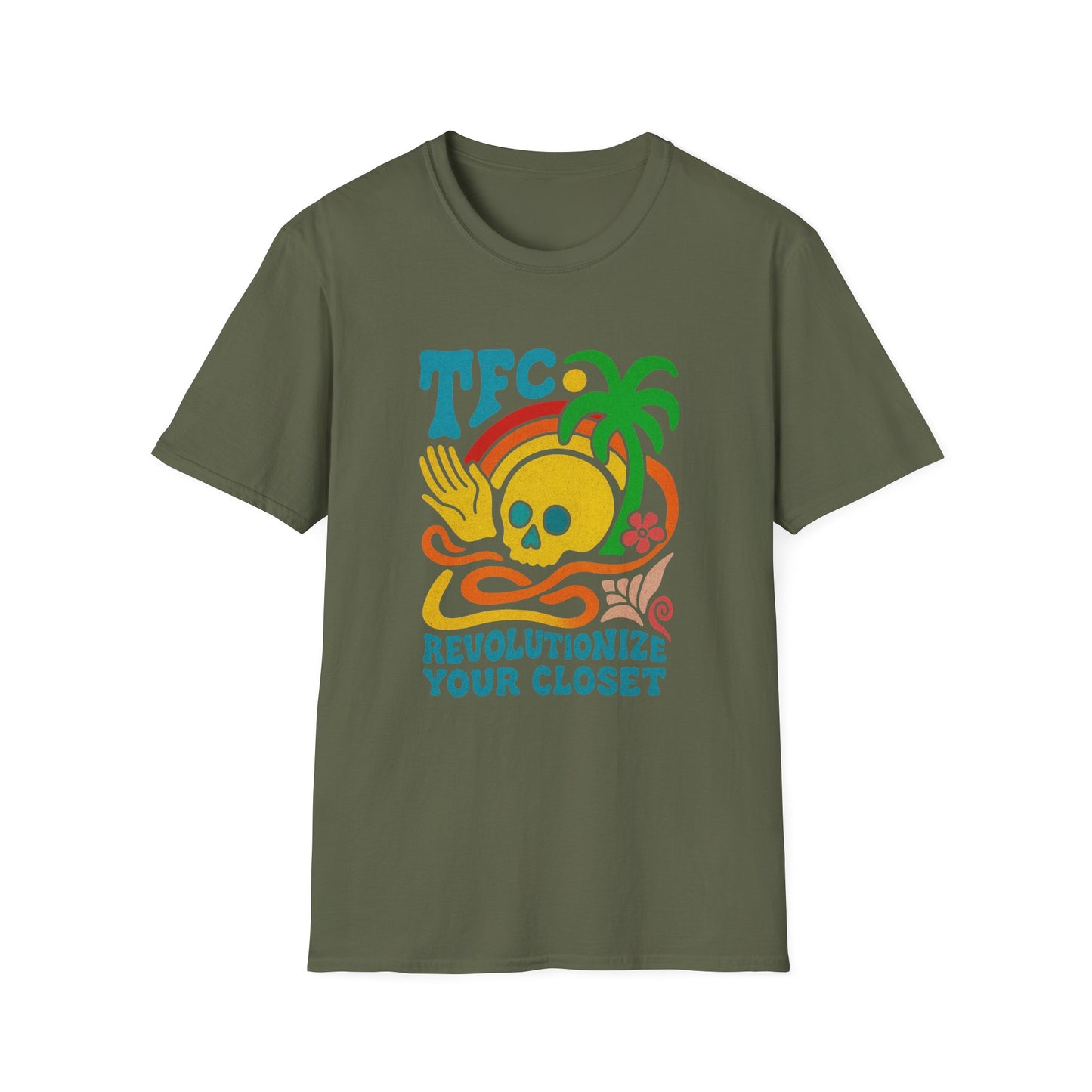 T-Shirt — TFC Retro Skull Palm Graphic “Revolutionize Your Closet”