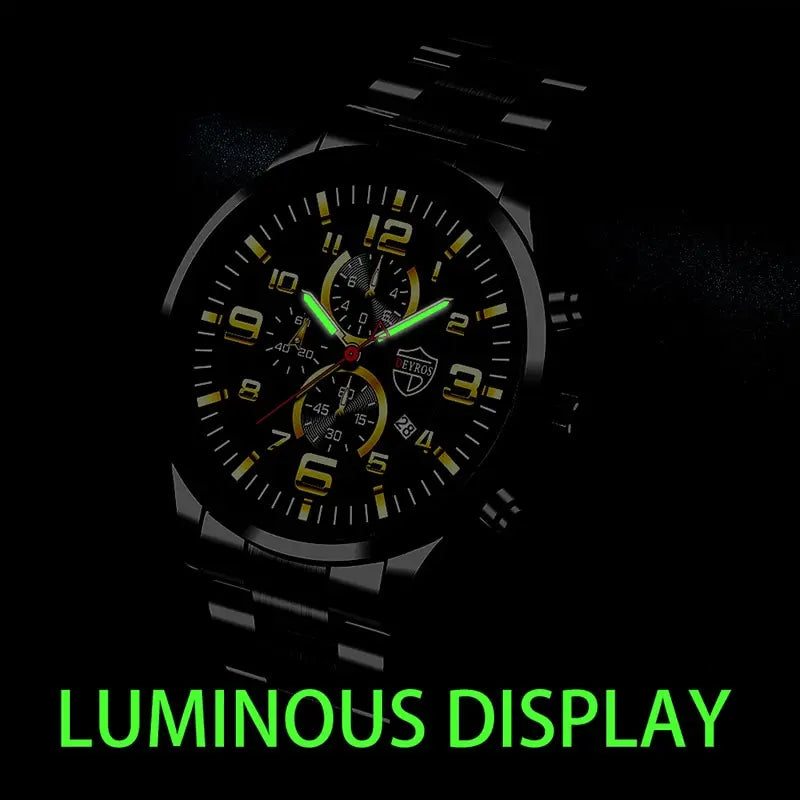 Luminous Hands - Fashion Mens Sports Watches for Men Luxury Stainless Steel Quartz Wrist Watch Calendar Luminous Clock Man Business Casual Watch