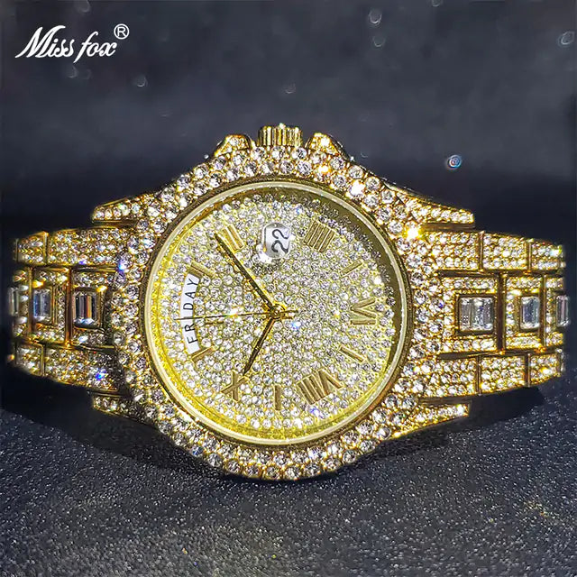 Gold Nano Plated Trendy Diamond Watch