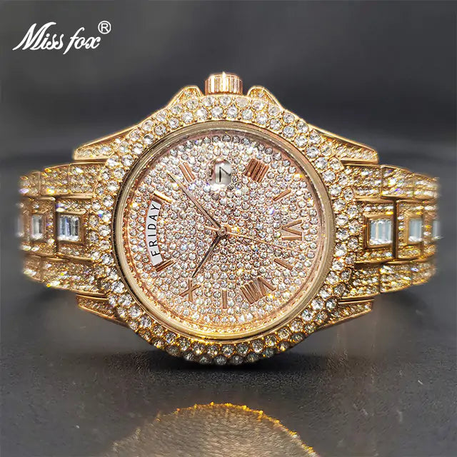 Gold Nano Plated Trendy Diamond Watch