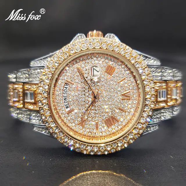 Gold Nano Plated Trendy Diamond Watch