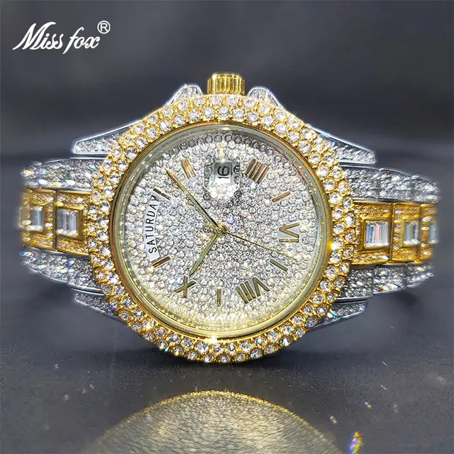 Gold Nano Plated Trendy Diamond Watch